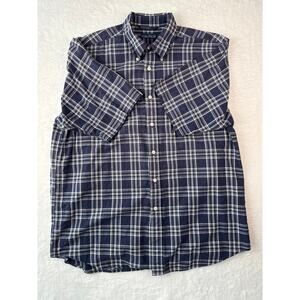 Nautica Short Sleeve Button Down Shirt Men Size Large Blue Plaid 100% Cotton